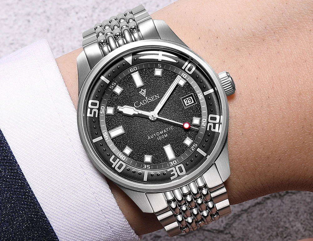 CADISEN Automatic Mechanical Watch Men's Silver Business Casual Waterproof Watch Japan MIYOTA 8215 Movement Domed Glass Men's Watch