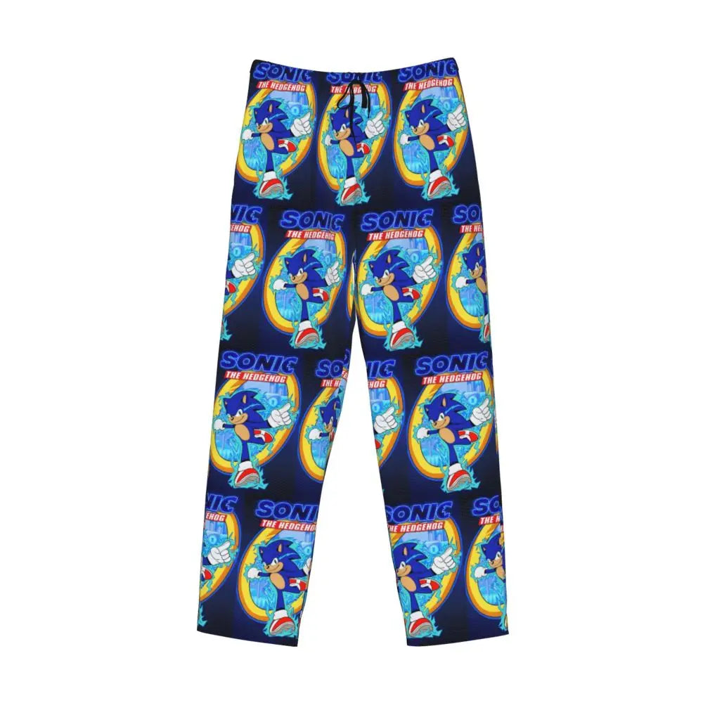 Pantalones de pijama personalizados para hombre con estampado «Soniced», con motivo de erizo, ropa de dormir, pantalones de estar por casa con bolsillos
