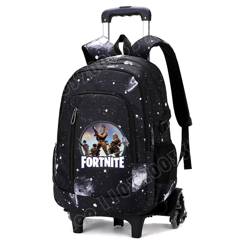 Fortnite 2 in 1 Trolley Backpack Starry Sky Print Large Capacity Waterproof Laptop Bag Stair Climbing Design Student Schoolbag