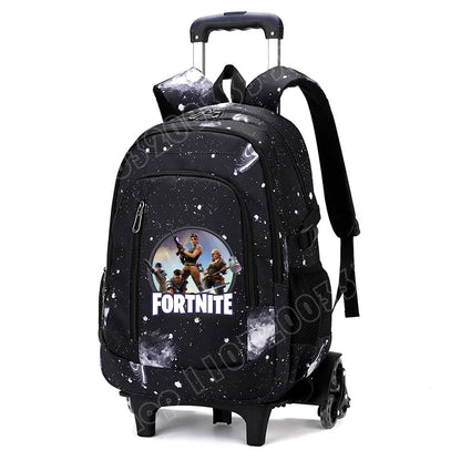 Fortnite 2 in 1 Trolley Backpack Starry Sky Print Large Capacity Waterproof Laptop Bag Stair Climbing Design Student Schoolbag