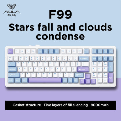 AULA F99 Mechanical Keyboard Bluetooth 5.0/2.4G Wireless/Wired Gasket-mounted Gaming Keyboard 99 Keys Customizable Keyboards