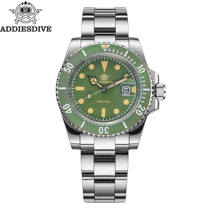 ADDIESDIVE Watch for Men New Quartz Wristwatch Green Ceramic Bezel Diving 200m Luminous 41mm Automatic Date Diver Men's Watch