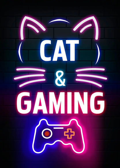 Poster „Nordic Cat and Gaming Controller Quotes“ – moderne Leinwandmalerei als Wandkunst und Wandbild für die Zimmerdekoration von Gamer-Jungen und -Mädchen (nicht Neon)