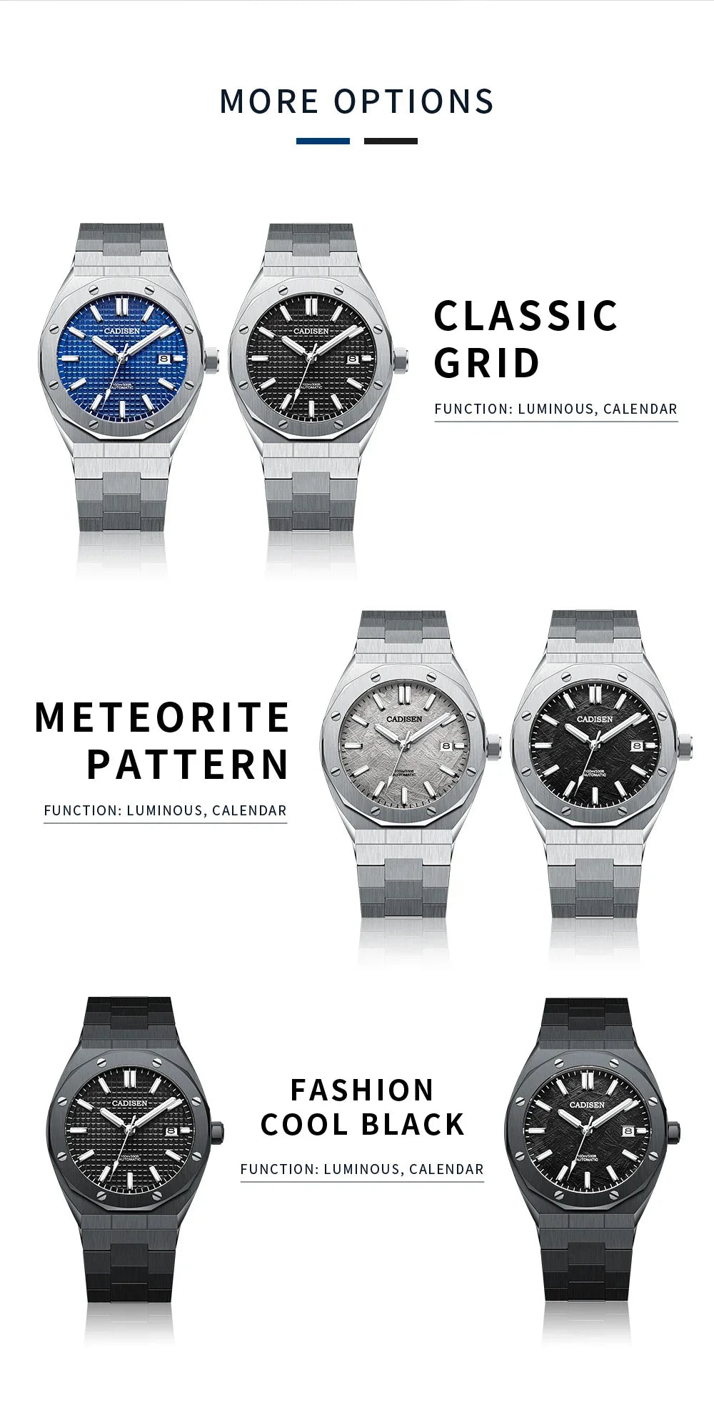 CADISEN Luxury Design 42MM Men's Watches Japan MIYOTA 8215 Sapphire Glass Mechanical Automatic Watch Men 100M Waterproof