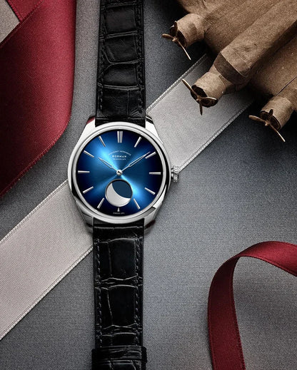 Borman Men's Automatic Watches, Luxury Moon Phase Mechanical Wristwatch, Fashionable 50M Waterproof with Sapphire Leather Strap