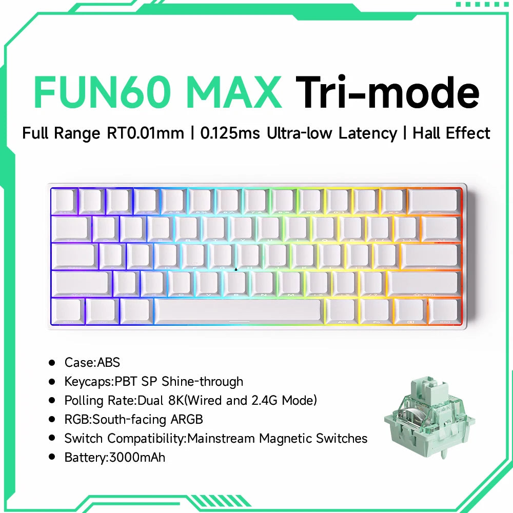 Akko MonsGeek FUN60 Magnetic Switch Mechanical Keyboard 60% Gaming Keyboard with Rapid Trigger 0.01mm, 8K Polling Rate, ARGB, Custom Mechanical Keyboard