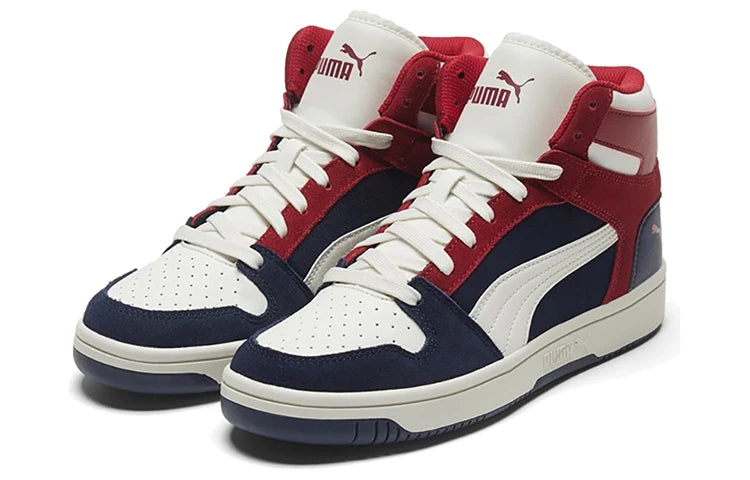 Baskets montantes décontractées Puma Rebound Layup Sd en cuir superposé, bleu foncé et blanc, 370219-04
