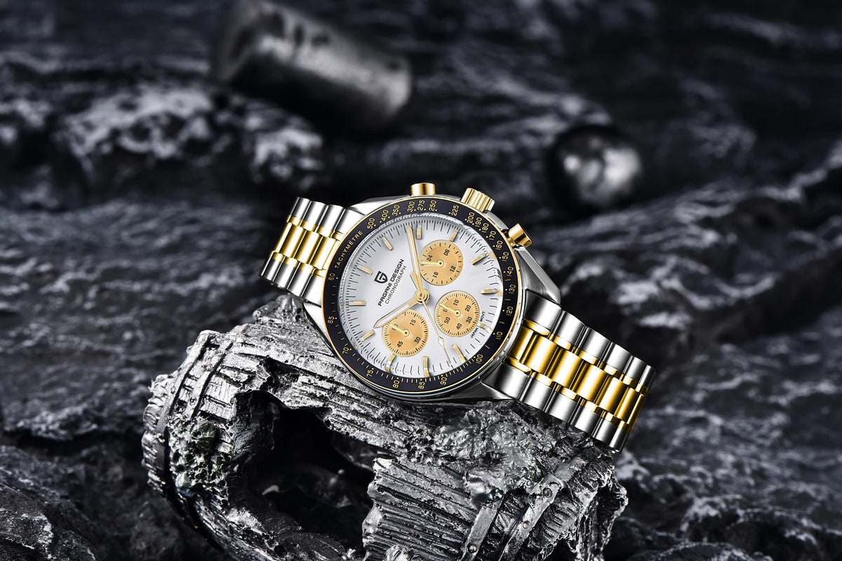 PAGANI DESIGN – Nouvelle montre à quartz de luxe pour homme, dotée d’un cadran à motif météorite, chronographe sportif, verre saphir avec traitement antireflet.