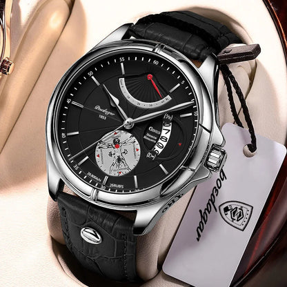 Relógio de pulso de quartzo POEDAGAR para homem – Estilo empresarial, de luxo, estanque, luminoso, com indicação da data e bracelete em pele – Relógio elegante para homem