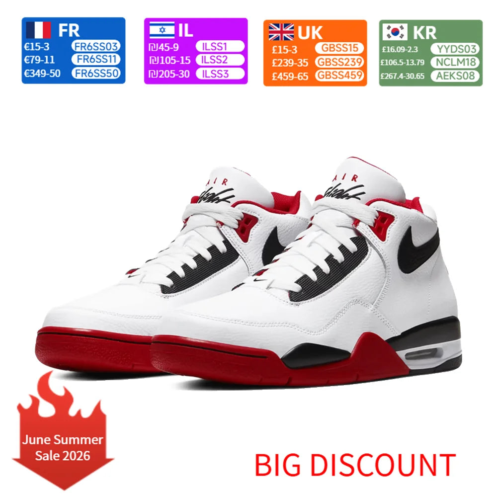 Nike Flight Legacy Classic Style Mid-Top Retro -koripallokengät, unisex, punainen/valkoinen, BQ4212-100