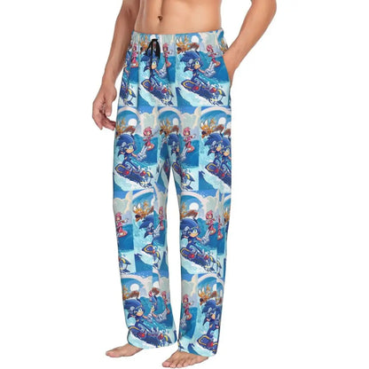 Pantalones de pijama personalizados para hombre con estampado «Soniced», con motivo de erizo, ropa de dormir, pantalones de estar por casa con bolsillos