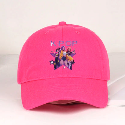 K-POP crtani otisak djevojaka iz grupe, mekana bejzbol kapa s mekanim vrhom - uniseks ležerna retro podesiva kapa za oca - Y2K sunčana kapa