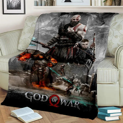 3D God of War Games Gamer Kratos HD Blanket,Soft Throw Blanket for Home Bedroom Bed Sofa Picnic Travel Office Cover Blanket Kids