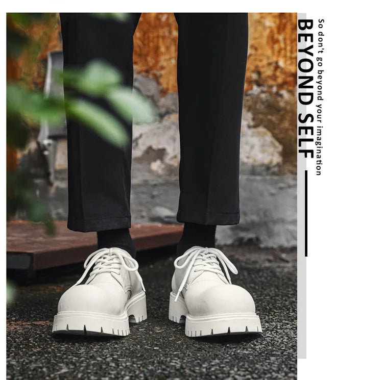 Thick Sole Casual Genuine Leather Dress Shoes Men Platform Height Increase Japan Harajuku Korean Streetwear Fashion Shoes White