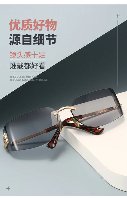 Ochelari de soare de lux pentru femei, fără ramă, cu lentile curbate, pentru protecția ochilor și protecție solară, potriviți pentru călătorii și drumeții – Gafas