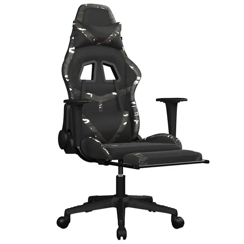 Gaming Chair Massage Footrest Black & Camouflage 67X64X116-127 cm in Imitation Leather, 360 Adjustable Reclining Seat ° Load Capacity 110 kg