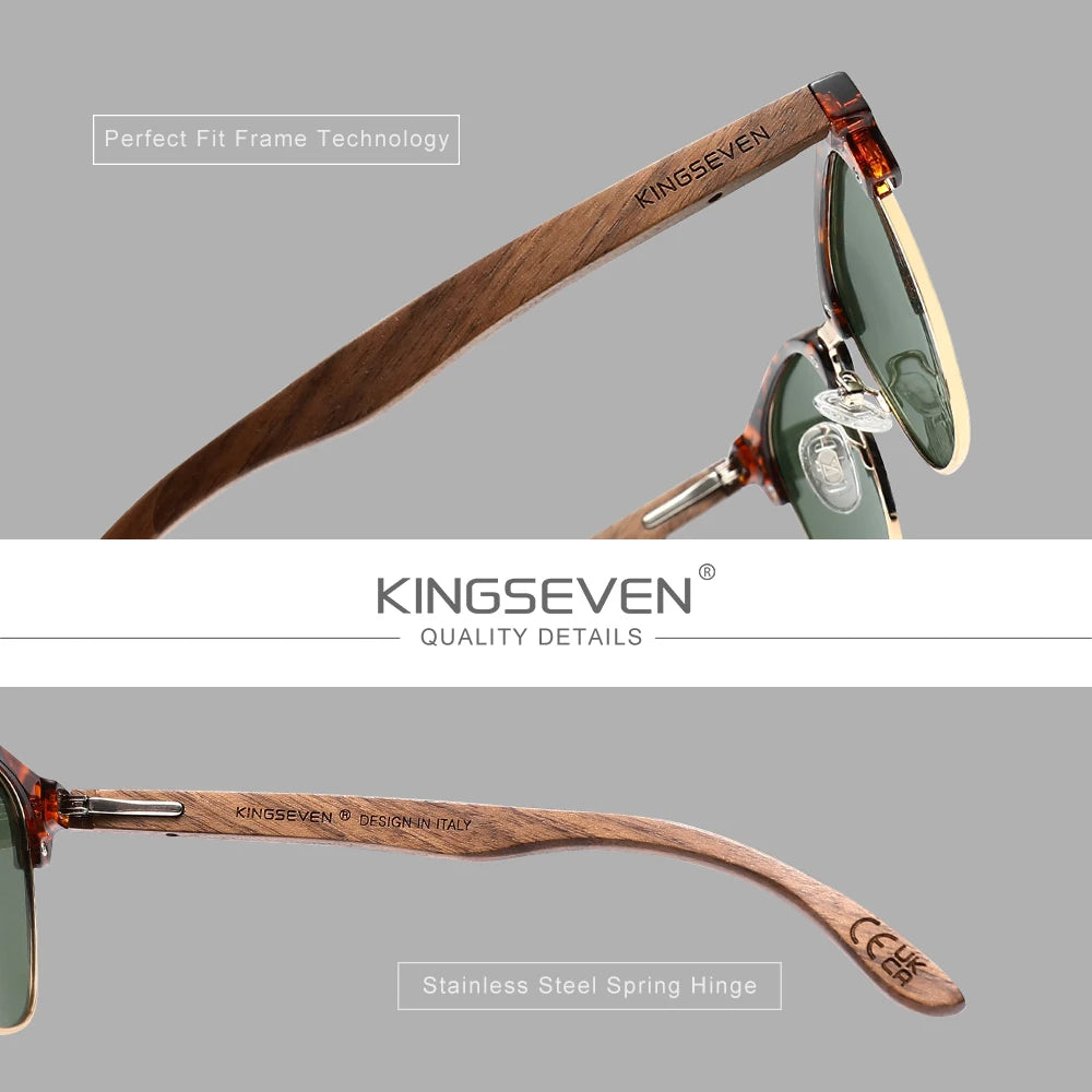 KINGSEVEN Fashion Black Walnut Wooden Sunglasses Women Men Polarized Vintage UV400 Travel Eyewear W5516