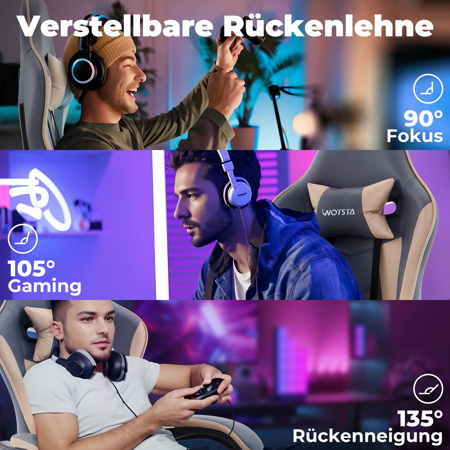 WOTSTA Gaming Chair with Footrest Gamer Chairs Ergonomic with Lumbar Cushion Headrest Chair Height Adjustable Computer Chair