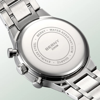 Montre pour homme BERNY – Chronographe multifonction à quartz, style décontracté et tendance, affichage de la date, aiguilles luminescentes, montre-bracelet sportive et colorée