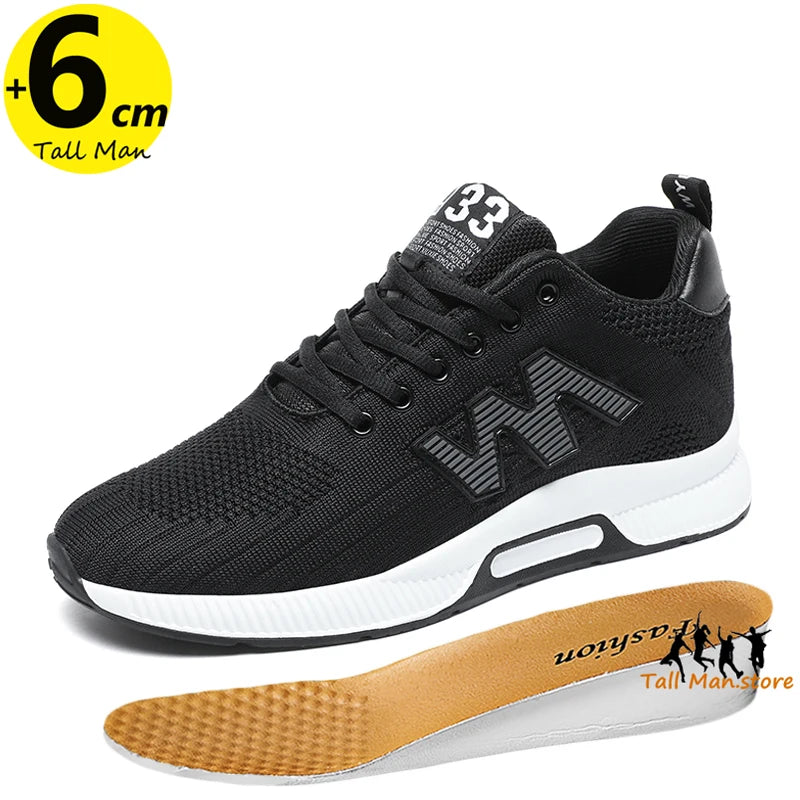 Masszív férfi cipő, magasságnövelő talpbetét 6 cm, sport, nagy méret 37–46