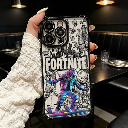 Популярен калъф за телефон с FortniteS дизайн и метализирано покритие за iPhone 17 17e 16e 16 15 14 13 12 11 Pro Max X XR XSMax 7 8 Mini Air Plus, против падане
