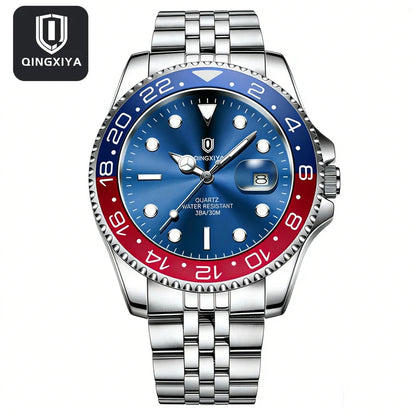 QINGXIYA Luxe herenhorloges met kwartsmechanisme, roestvrij staal, waterdicht, verlicht, datumweergave, herenpolshorloge, reloj hombre