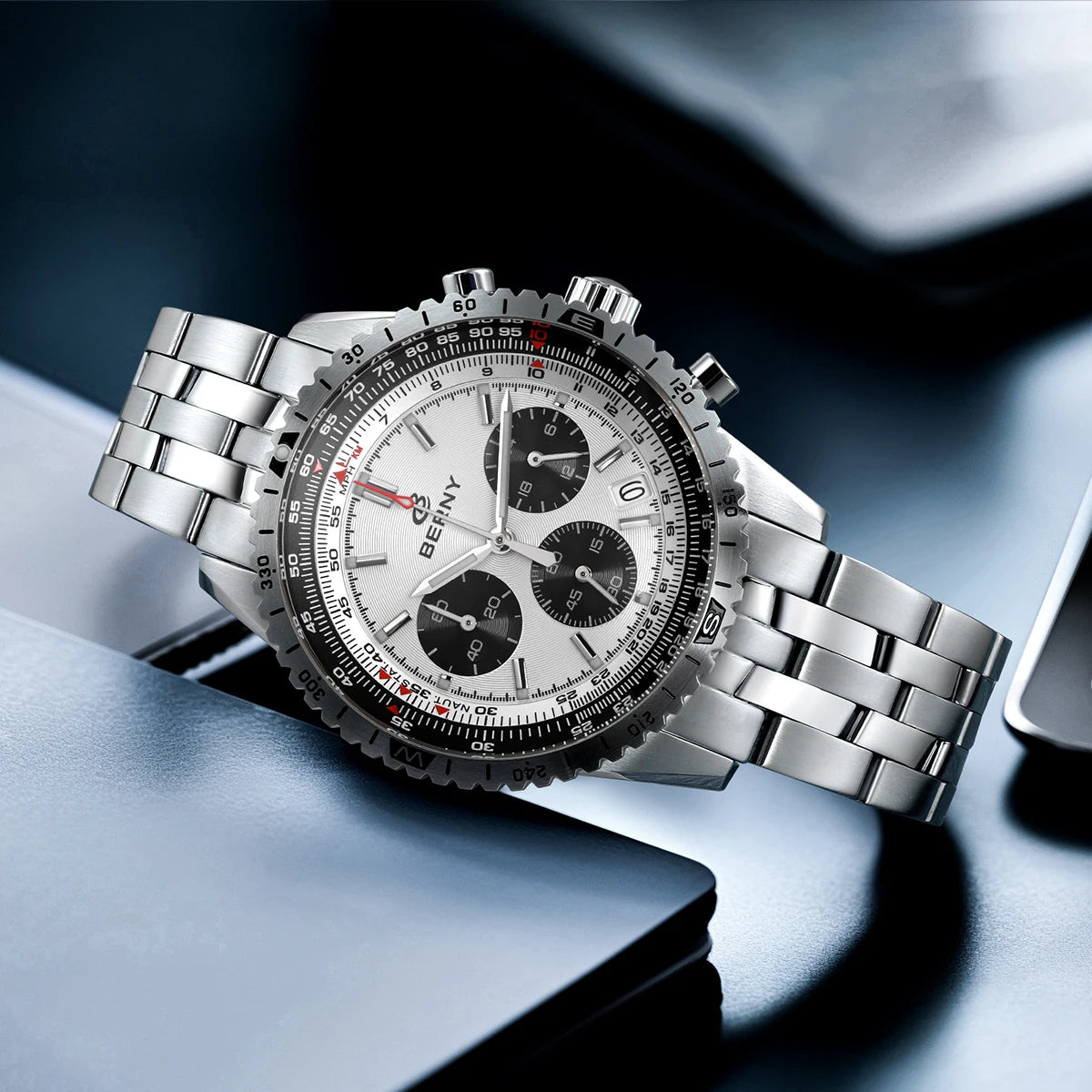 Pánské hodinky BERNY Aviation – křemenný chronograf s datem, safírovým sklem a ultraluminiscenční vrstvou – elegantní hodinky luxusní značky