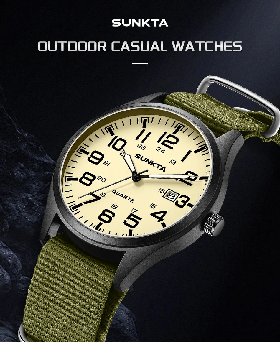 SUNKTA Top luxe herenhorloges, modieuze casual quartz-polshorloges, lichtgevend, 30 m waterdicht, nylon, LIGE-horloges, cadeaus voor mannen, Reloj