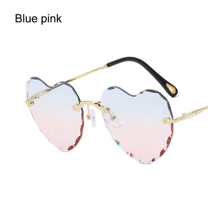 Ochelari de soare în formă de inimă, cu ramă metalică fără ramă, lentile degradate, ochelari de soare „Love Heart” pentru femei, protecție UV400