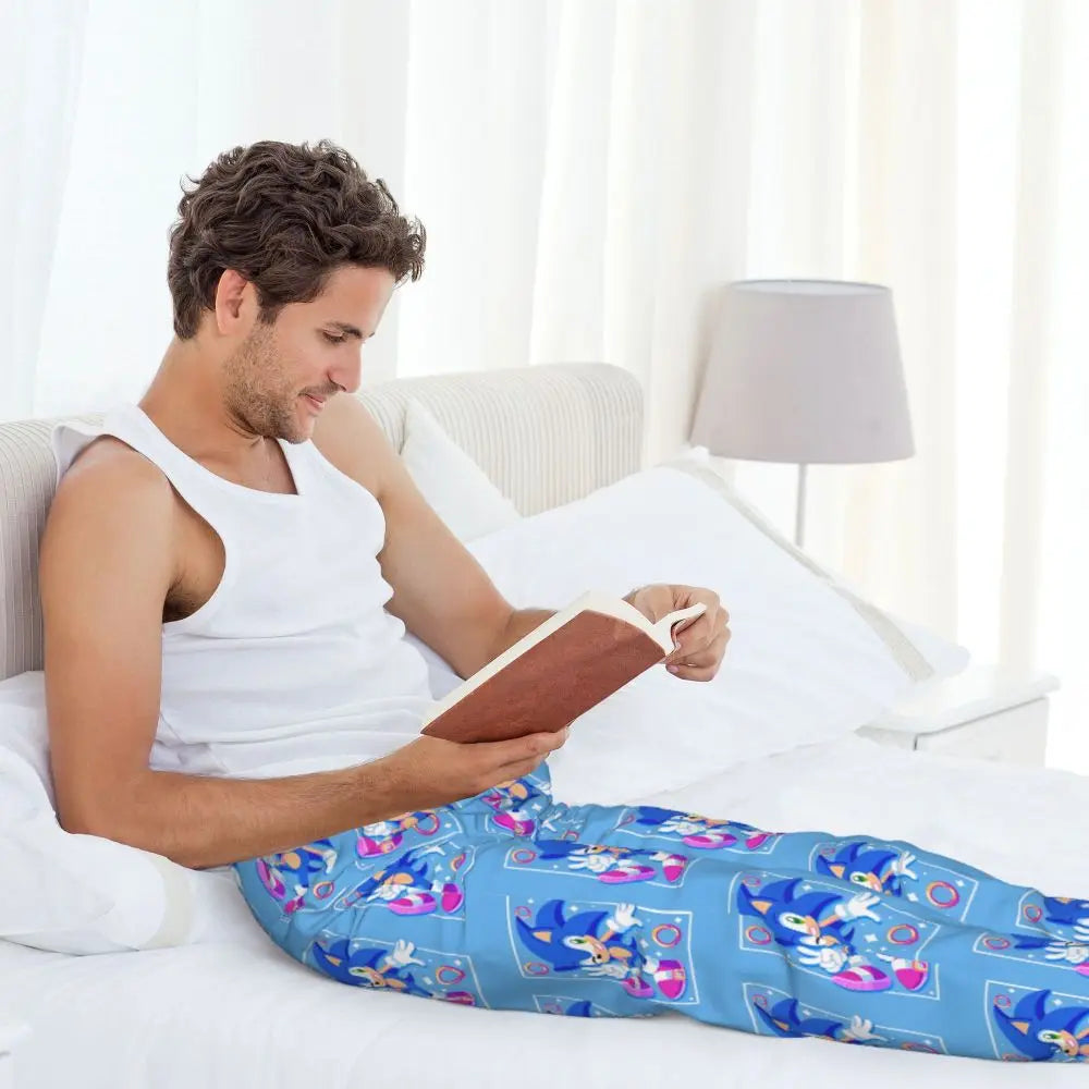 Pantalones de pijama personalizados para hombre con estampado «Soniced», con motivo de erizo, ropa de dormir, pantalones de estar por casa con bolsillos
