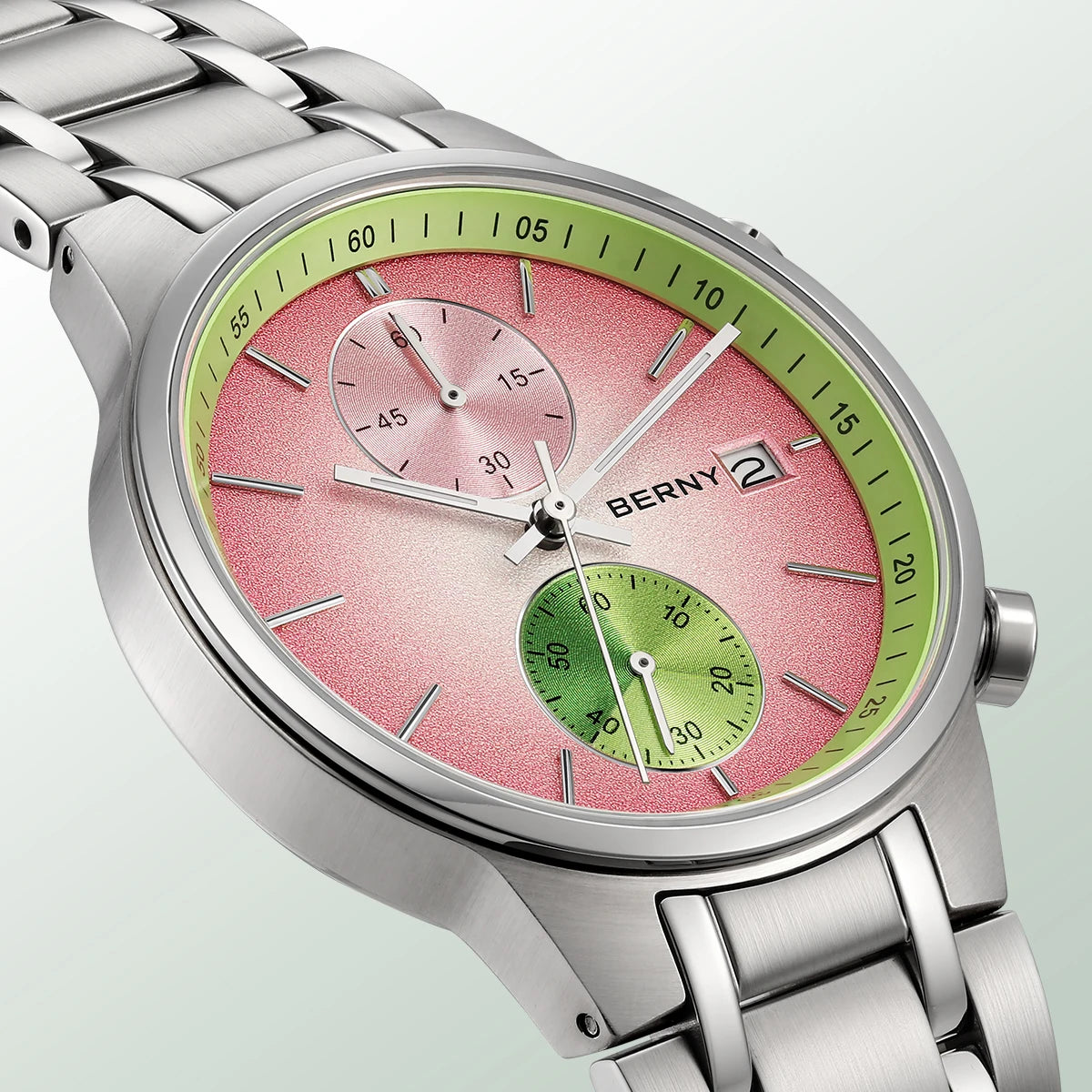 Montre pour homme BERNY – Chronographe multifonction à quartz, style décontracté et tendance, affichage de la date, aiguilles luminescentes, montre-bracelet sportive et colorée