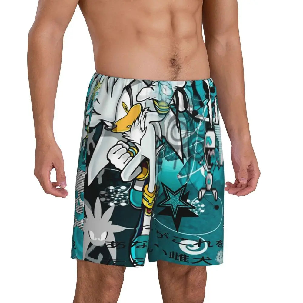 Pantalones cortos de pijama personalizados de Sonic the Hedgehog para hombre, para dormir y estar por casa