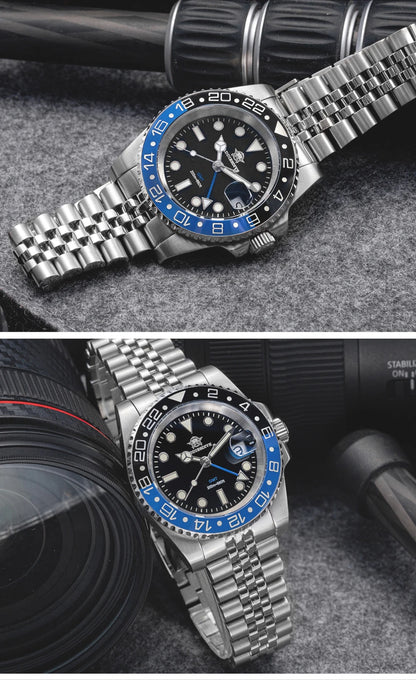 ADDIESDIVE Watch For Men Quartz GMT 20Bar Waterproof BGW9 Super Luminous 316L Stainless Steel Ceramic Bezel Watch