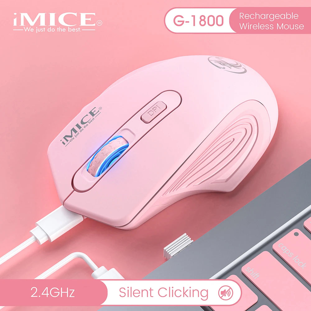 Silent Rechargeable 1600 DPI Adjustable 2.4GHz Wireless Connection Mouse Quiet Click For Office Use Compatible Wiht PC Laptop