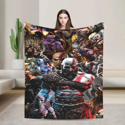 God of War Game Gamers Kratos Blanket  Soft Warm Funny Plush Throw Blanket For Home Decor Travel Flannel Bedspread Bed Cover