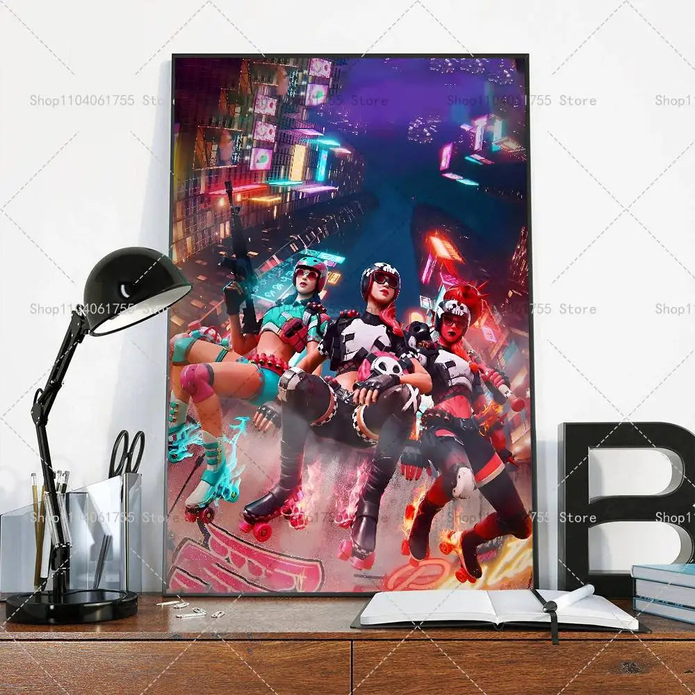 F-Fortnites-Game beliebtes Poster, selbstklebender Kunst-Wandsticker aus wasserfestem Papier für Café, Bar und Zimmerdekor