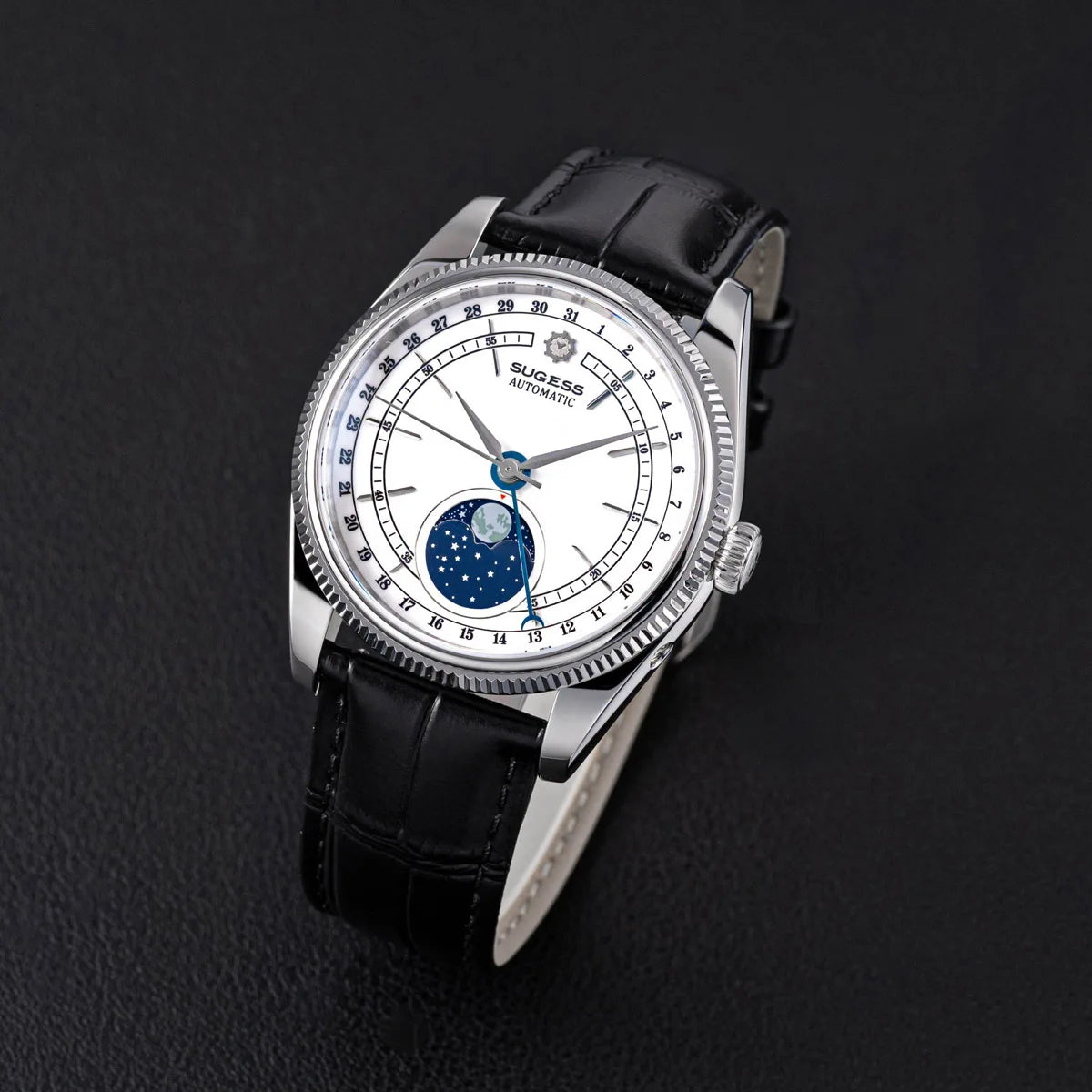 Sugess 40mm Men's Moonphase Automatic ST2108 Movement Sapphire Crystal Mechanical Wristwatch Waterproof Date 2024 New