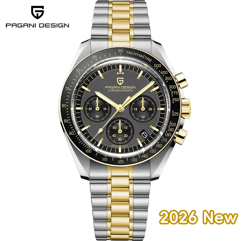 Montre pour homme PAGANI DESIGN (nouveau modèle V5 PD1701) – Chronographe sportif de type « Speed » à quartz, verre saphir avec traitement antireflet, étanche jusqu'à 100 mètres.