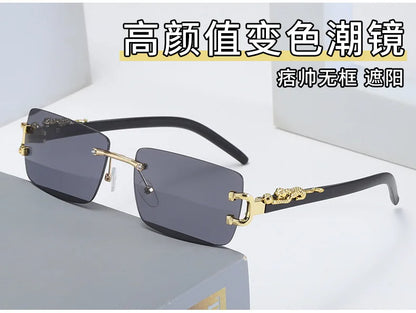 1 Pc Fashionable Women Men Sunglasses Frameless Rectangular Personalized Sunglasses for Daily Life Vintage Sun Glasses For male