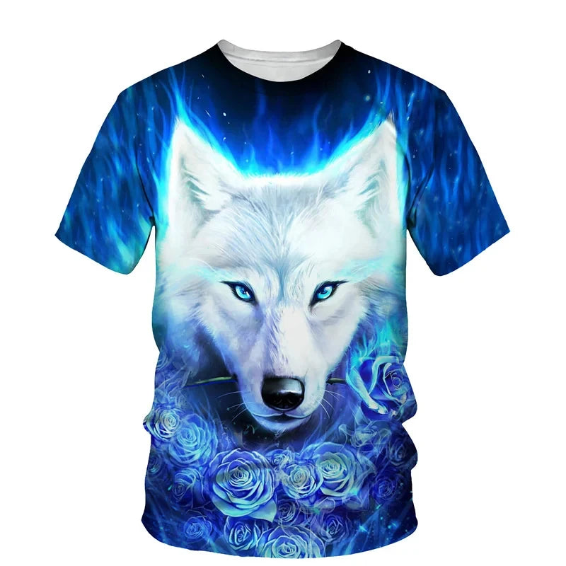 Dierenpatroon met wolf, 3D-print, heren-T-shirt met ronde hals, modieuze T-shirts, casual, korte mouwen, oversized, Y2K, Harajuku, unisex-kleding