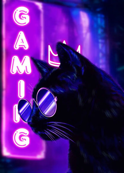 Poster „Nordic Cat and Gaming Controller Quotes“ – moderne Leinwandmalerei als Wandkunst und Wandbild für die Zimmerdekoration von Gamer-Jungen und -Mädchen (nicht Neon)