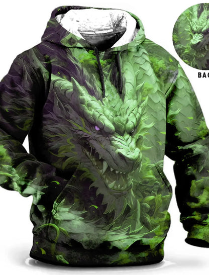 Unisex-Hoodie für Herren – modischer Pullover-Hoodie mit Kapuze, Animal-Print Wolf, Löwe, Drache und Tiger, 3D-Druck, lässiger Alltagshoodie
