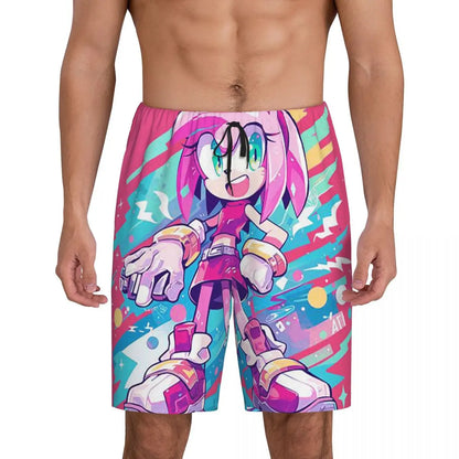 Pantalones cortos de pijama personalizados de Sonic the Hedgehog para hombre, para dormir y estar por casa