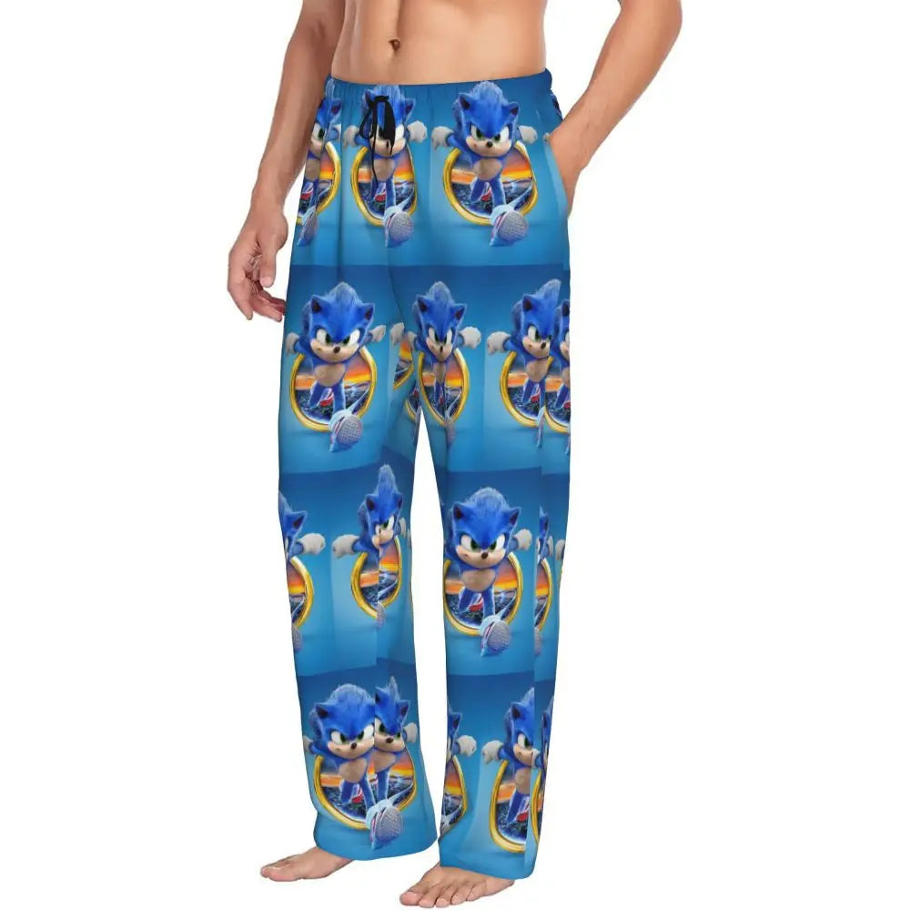 Pantalones de pijama personalizados para hombre con estampado «Soniced», con motivo de erizo, ropa de dormir, pantalones de estar por casa con bolsillos