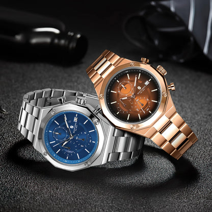 SAPPHERO Roségouden herenhorloge, modieus luxe horloge, roestvrijstalen horloge, waterdicht tot 50 m, herenhorloge, nieuwjaarscadeaus
