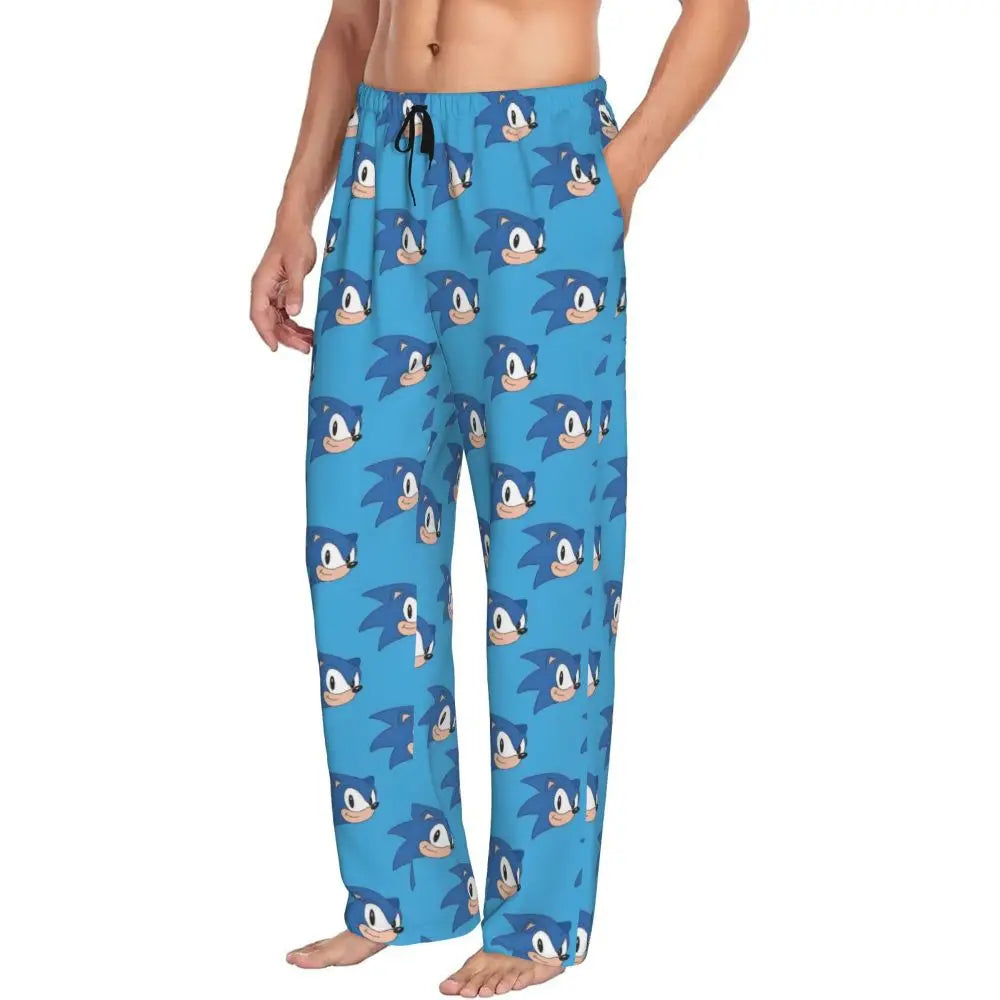 Pantalones de pijama personalizados para hombre con estampado «Soniced», con motivo de erizo, ropa de dormir, pantalones de estar por casa con bolsillos
