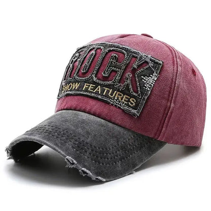 Baseballkappe aus Baumwolle mit „ROCK“-Stickerei für Damen und Herren – Snapback-Kappe für Outdoor-Sport und als Sonnenhut