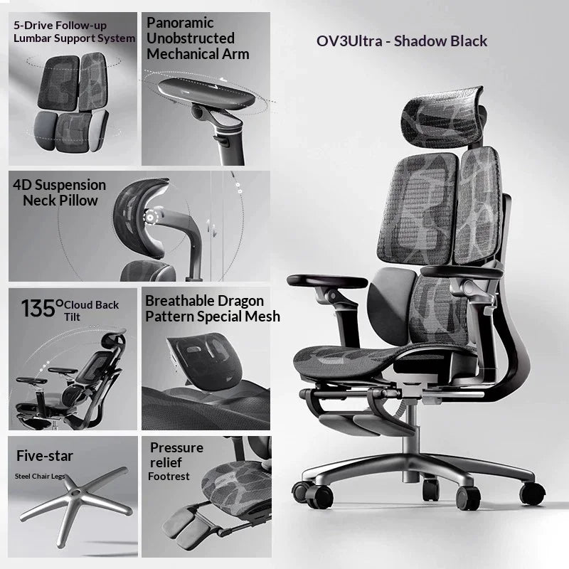 Ergonomic Office Mesh Chair Adjustable Executive Computer Chair with Rolling Swivel Base, Modern Gaming Chair for Home Office Desk Setup