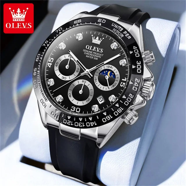 OLEVS Luxury Brand Quartz Watch for Men Waterproof Luminous Moon Phase Hour Men's Watch Chronograph Sport Wristwatch Moonswatch