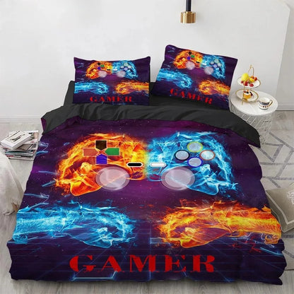 Juegos de cama para niños aficionados a los videojuegos: juego de funda nórdica «Queen» con motivos de videojuegos, juego de cama con diseños de PlayStation para chicos adolescentes